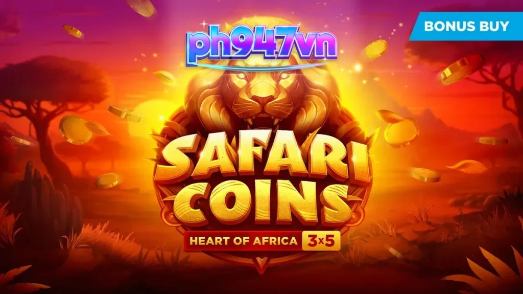 Pemandangan visual slot Safari Coins dengan latar belakang sabana Afrika yang memukau