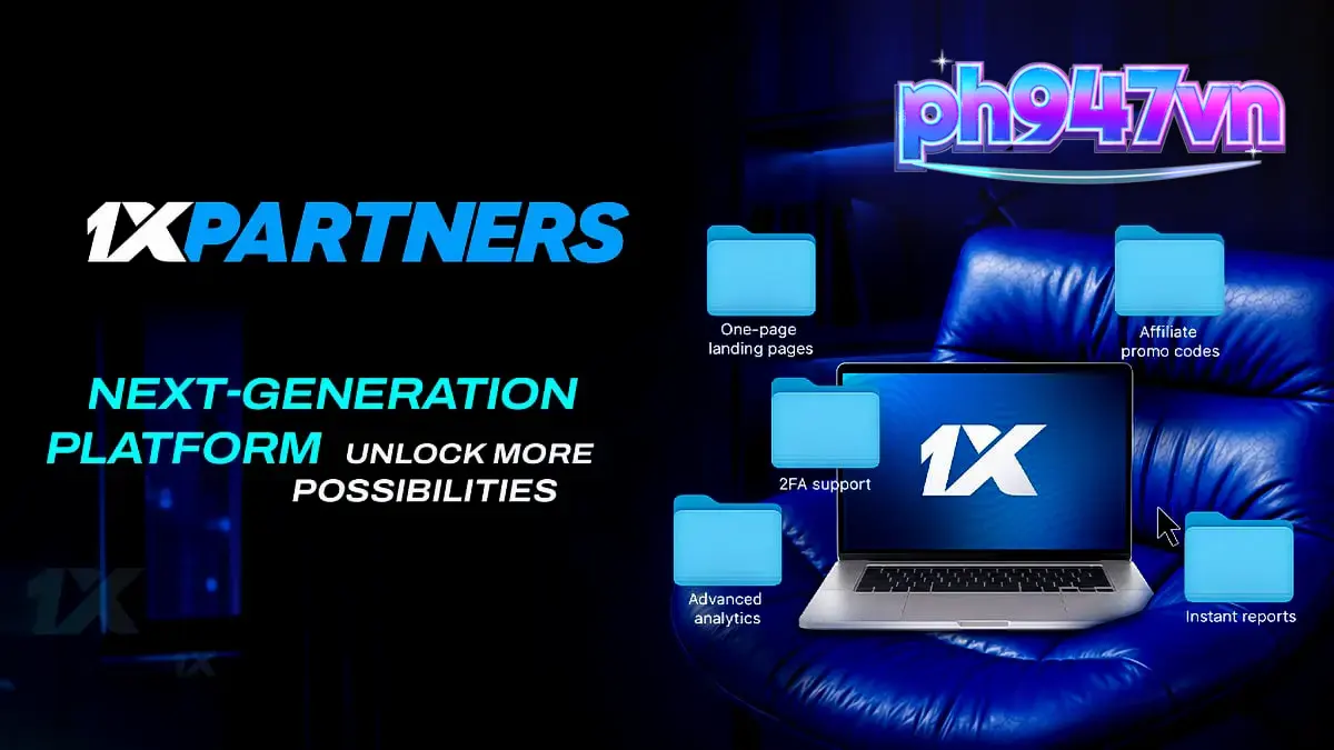 Tampilan antarmuka dasbor afiliasi 1xPartners yang diperbarui dengan grafik analitik yang jelas.